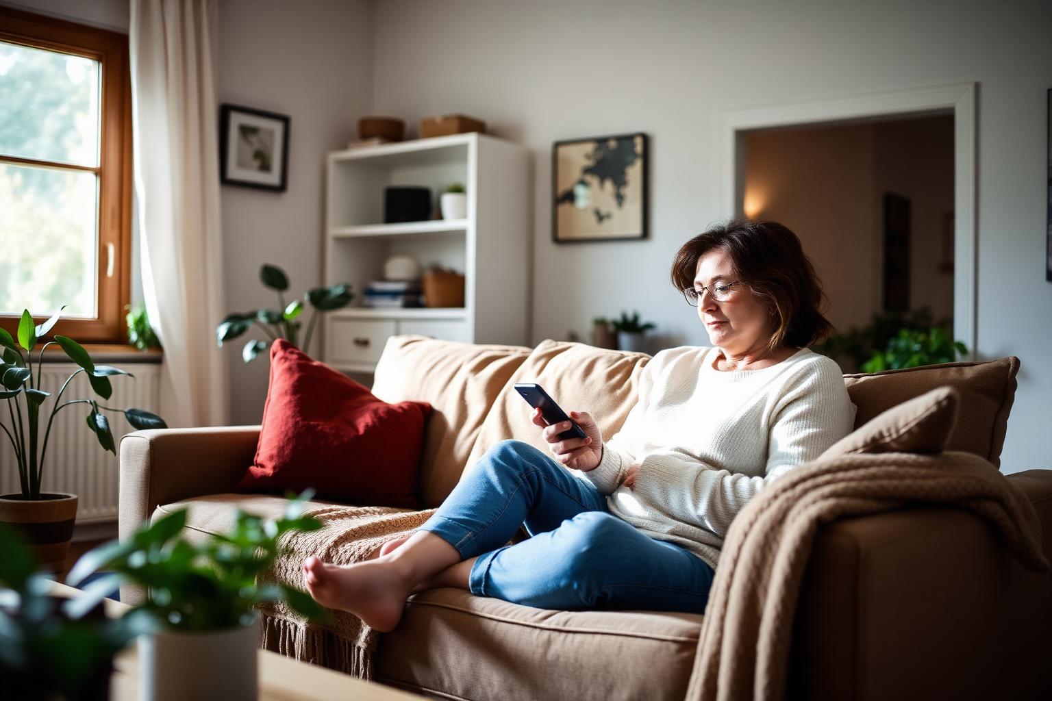 Homeowner using PlumberAI from her sofa